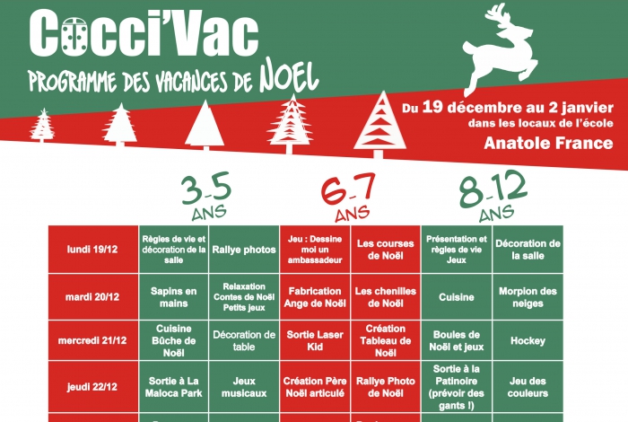 Programme des vacances de Noël pour les 3-12 ans