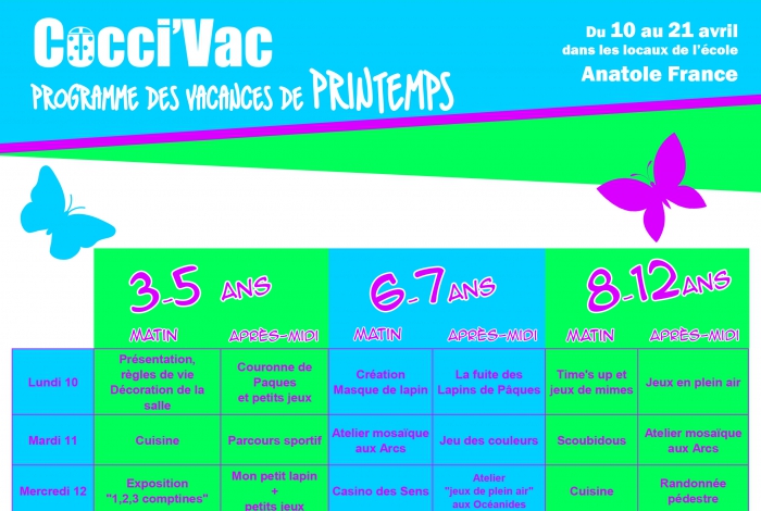 Programme des vacances de printemps 2017 pour les 3-12 ans