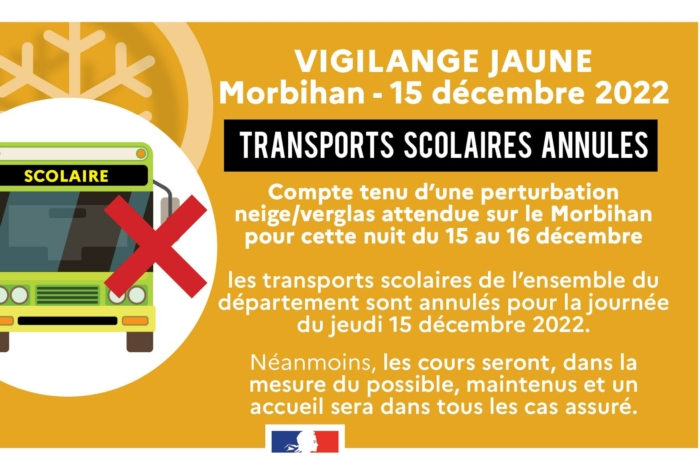 Mesures relatives aux transports scolaires dans le Morbihan jeudi 15 décembre 2022