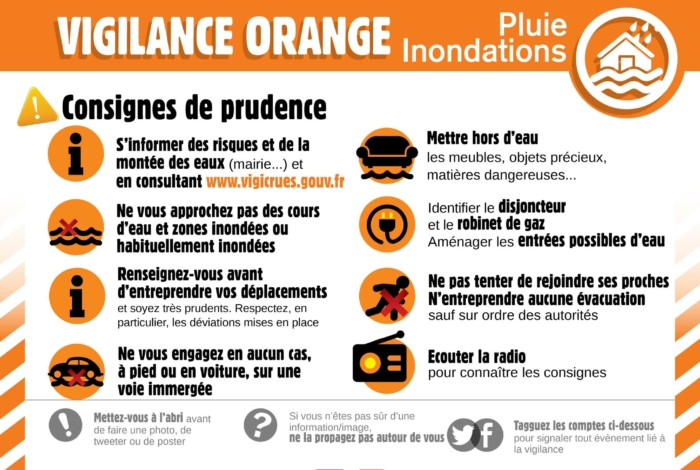 Vigilance météorologique  :  Orange pluie-inondation et Jaune vent violent – 30 décembre 2022